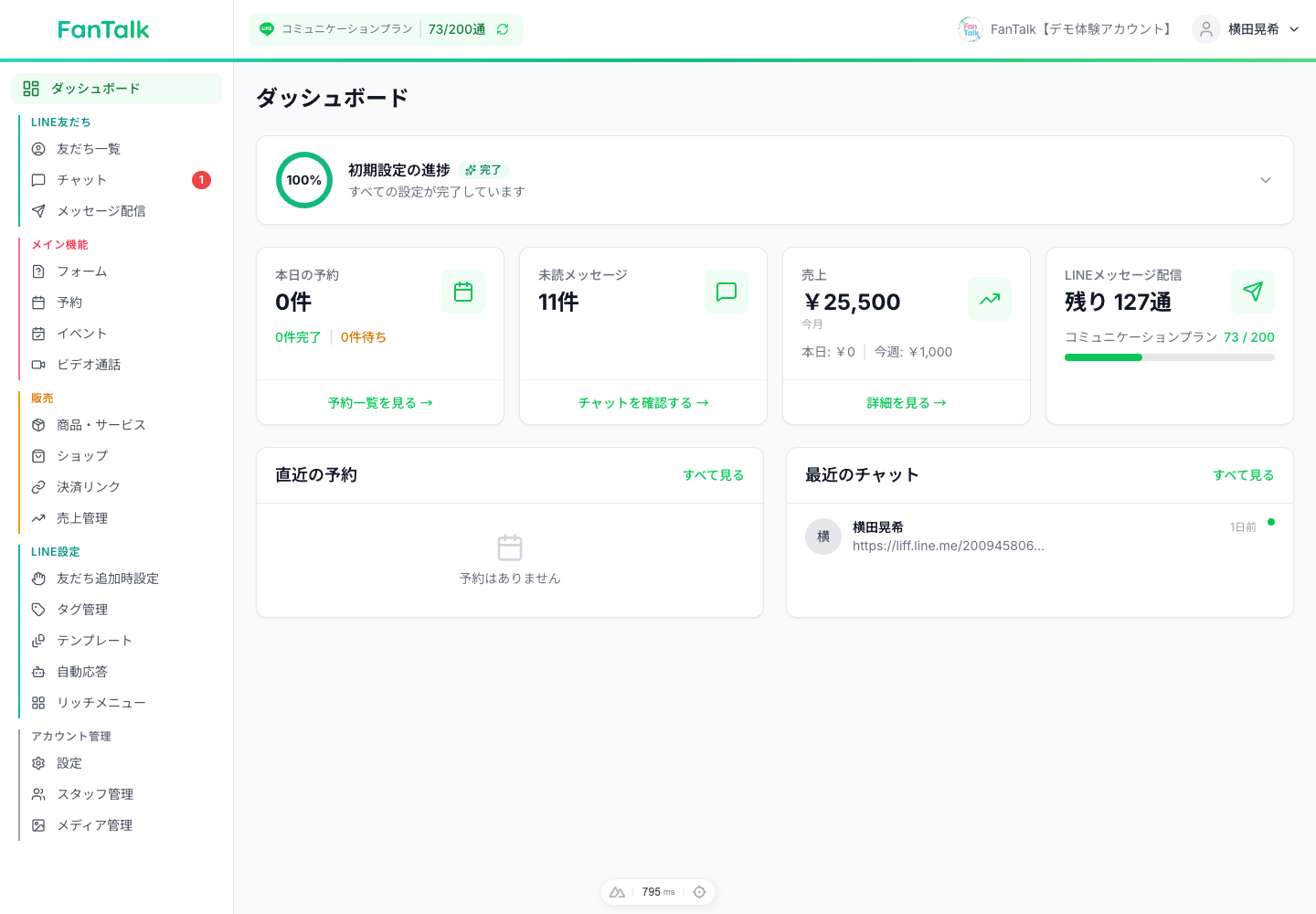 ダッシュボードのメイン画面のスクリーンショット